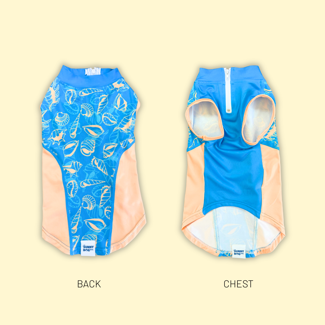 Dog Rashie Shirt - Blue Orange Sea Shells