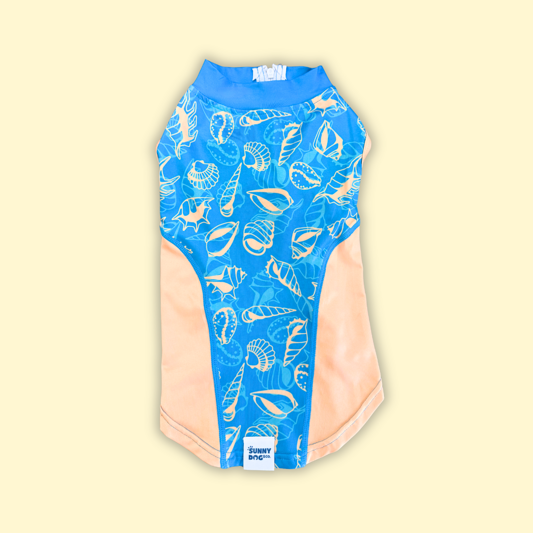 Dog Rashie Shirt - Blue Orange Sea Shells