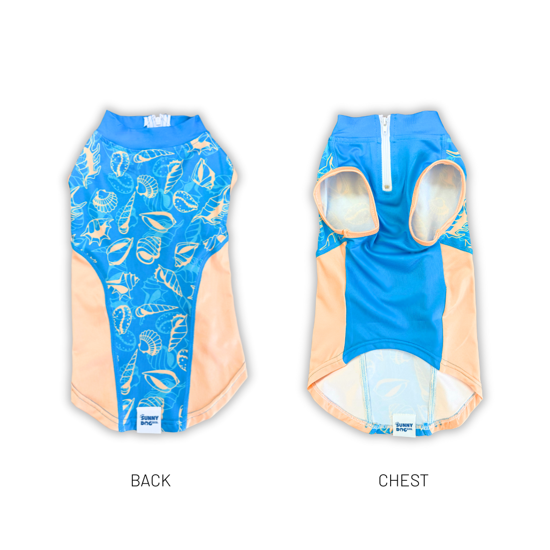 Dog Rashie Shirt - Blue Orange Sea Shells