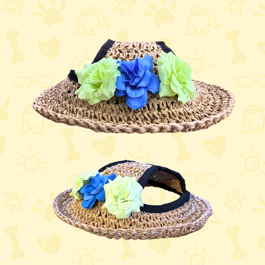 Dog Straw Hat with Flowers