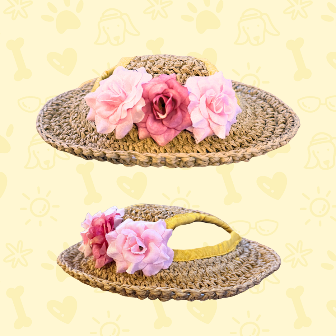 Dog Straw Hat with Flowers