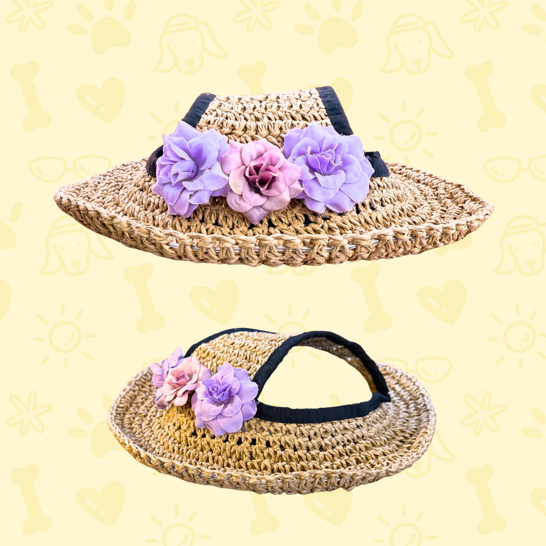 Dog Straw Hat with Flowers