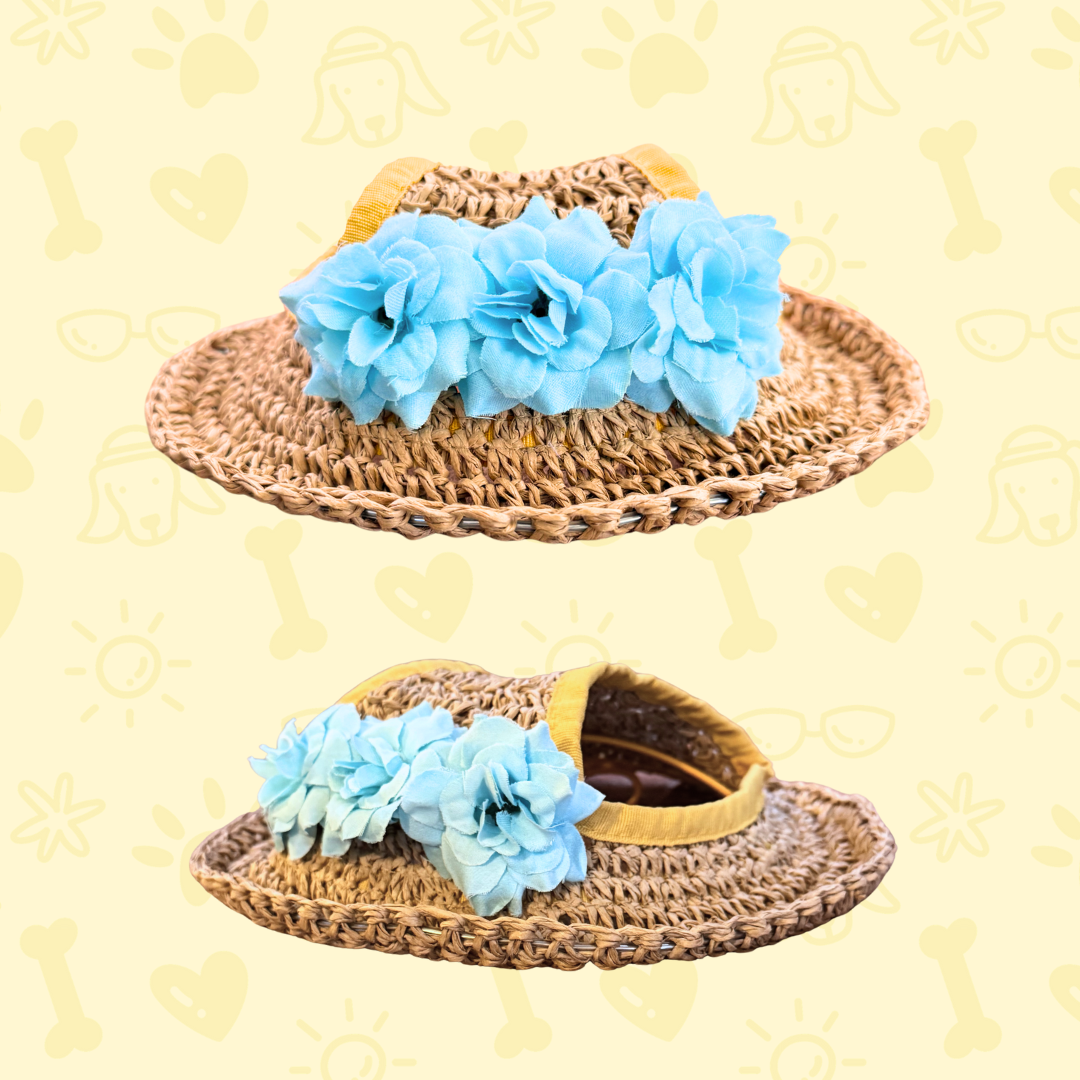 Dog Straw Hat with Flowers